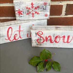 Let it Snow Rustic Wood Shelf Sitters Handcrafted